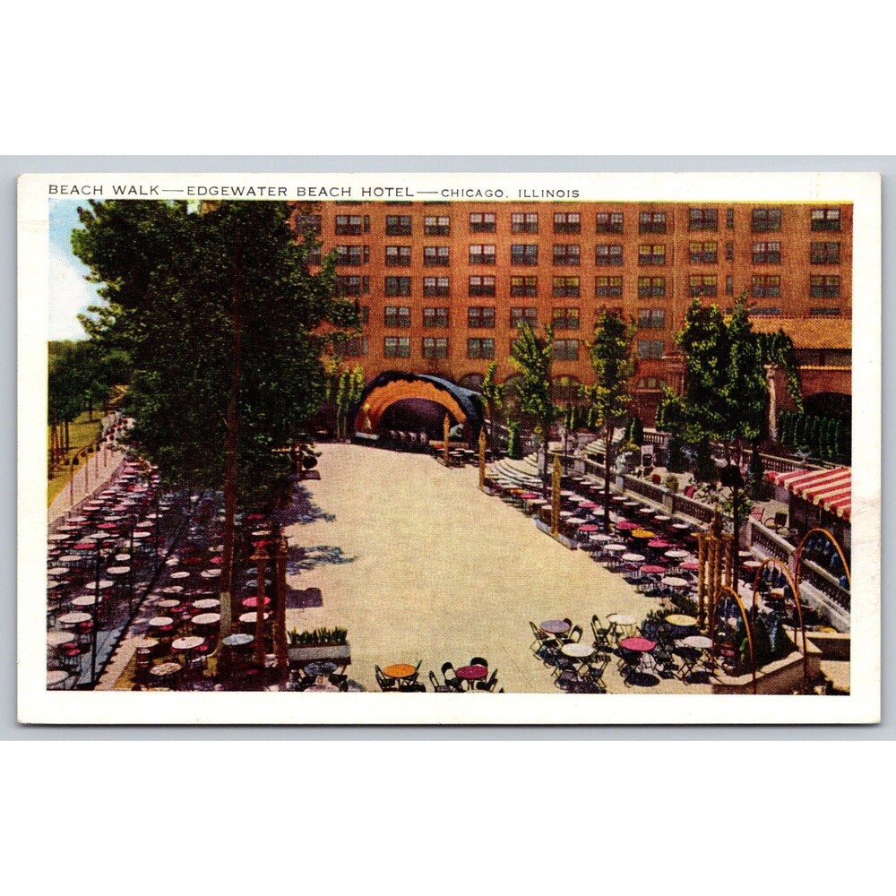 Vtg 1940s Postcard Beach Walk Edgewater Beach Hotel Chicago Illinois Unposted IL